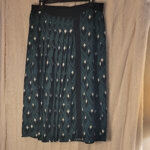 Modcloth Teal and Black Geometric Midi Skirt. Flowy With Elastic Waist In Back